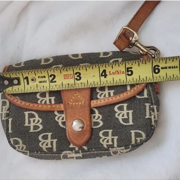 Dooney & Bourke Wristlet Handbag Women Mini Signature Canvas Tan Leather Tote - Picture 6 of 9